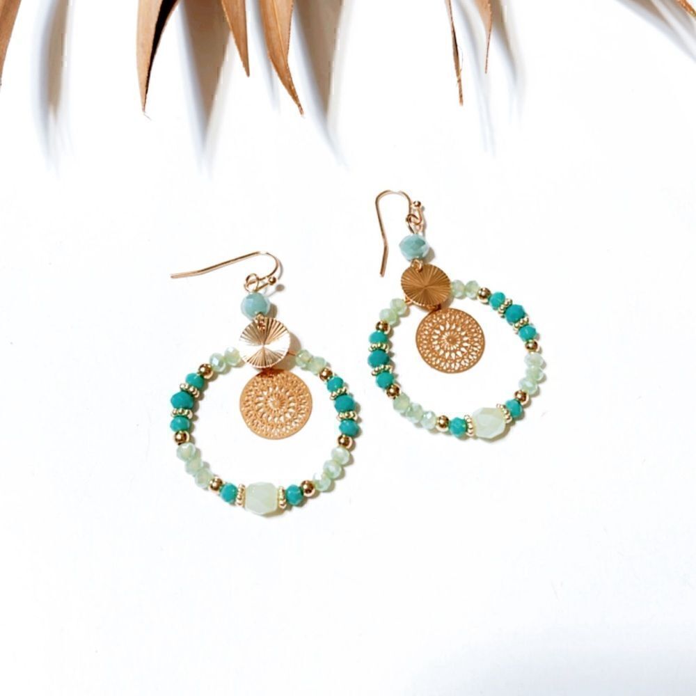 beaded hoop dangle earrings S474